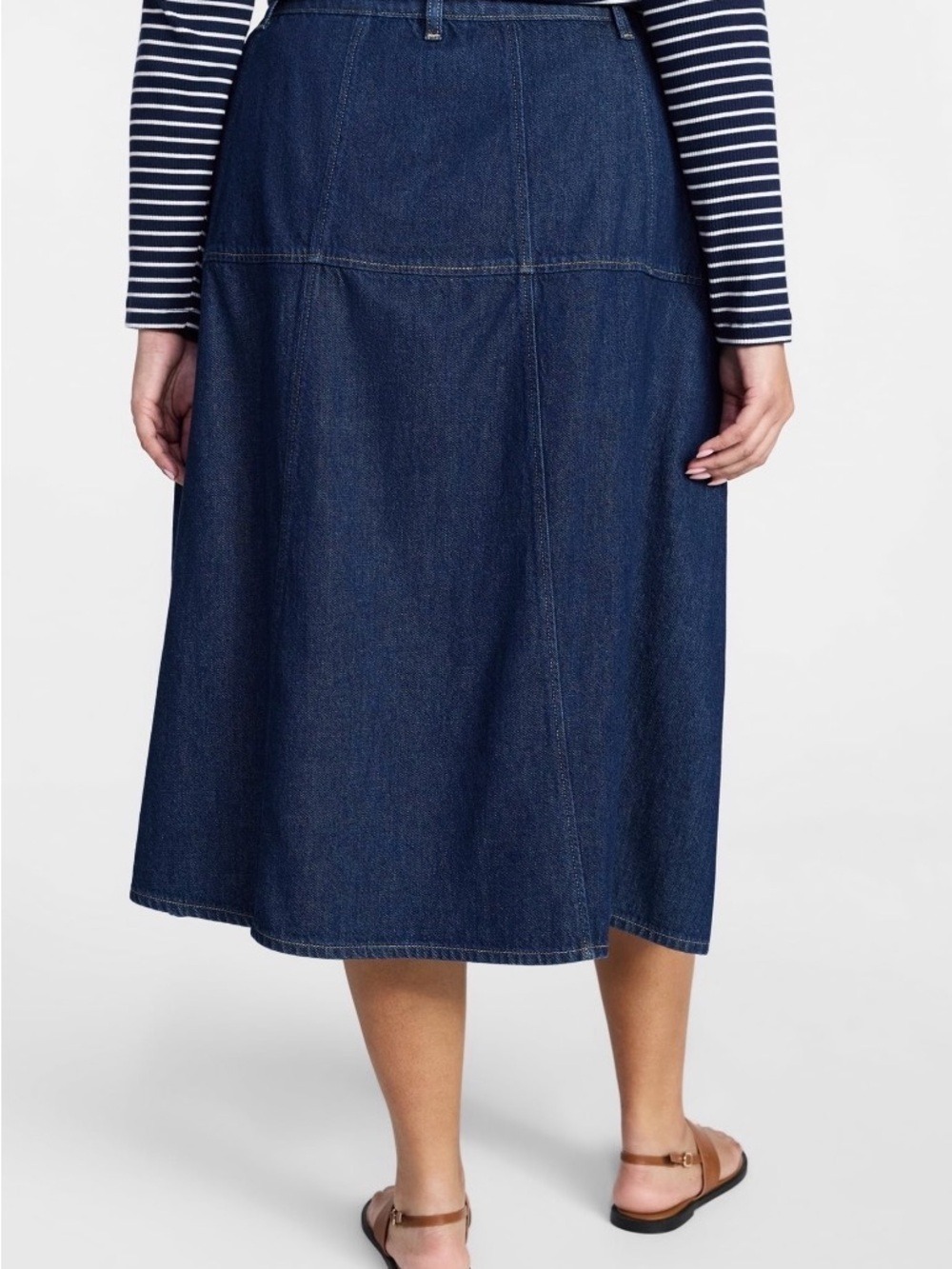 Terra & Sky Dark Blue Button-Front Denim Midi Skirt Plus size 18W - Picture 3 of 10